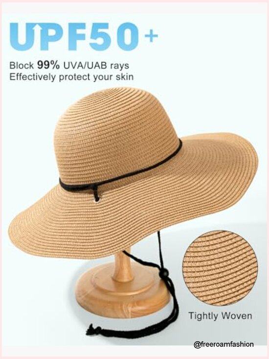 Wide Brim Straw Sun Hat with Chin Strap UPF 50+ main image 6